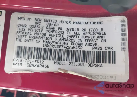 2004 Toyota Corolla S from USA, damaged, VIN 1NXBR32E74Z256462